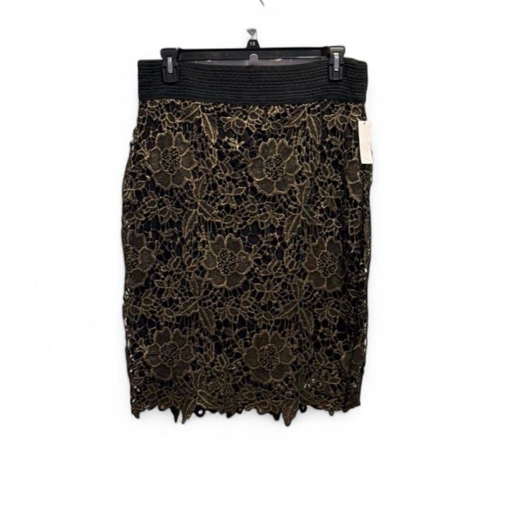 Simply Emma Black and Gold Lace Pencil Skirt